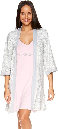 bebe Conjunto de pijama de camisón y bata corta para mujer, pijamas a juego para mujer