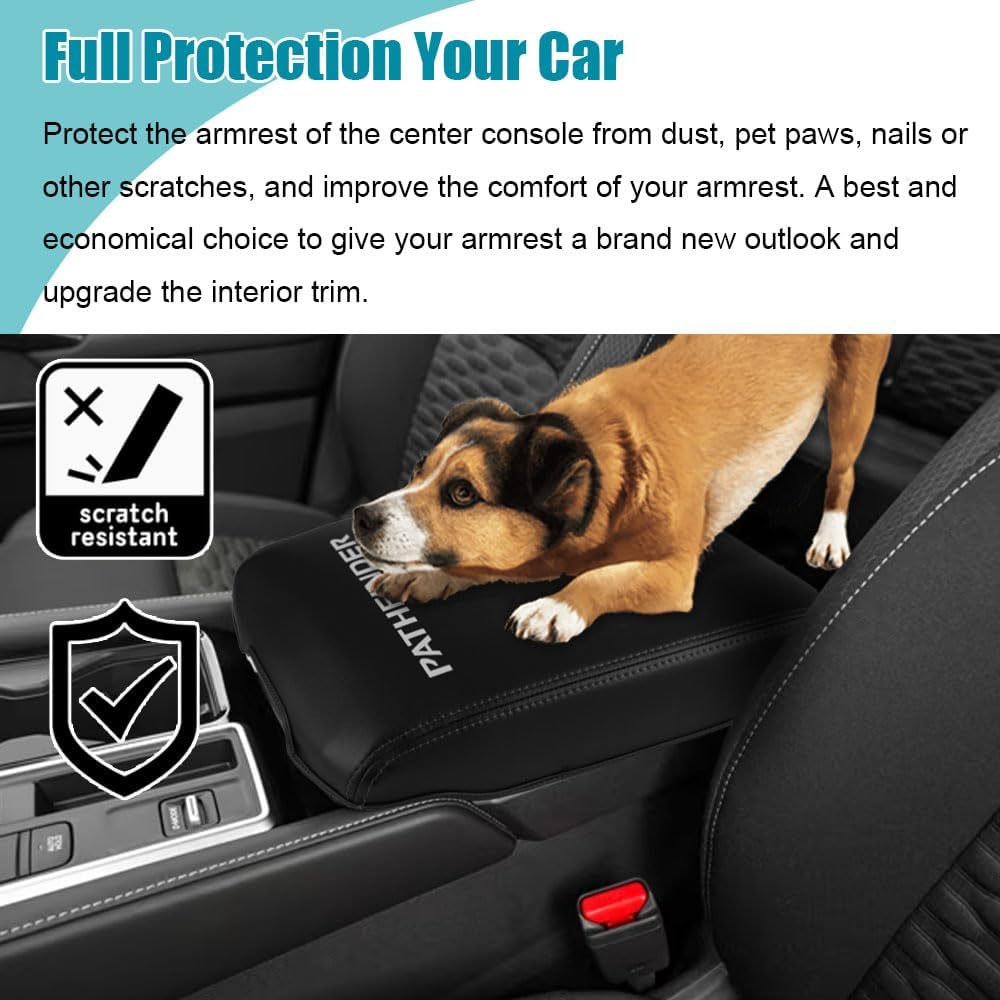 LEXLEY Center Console Pad Armrest Box Cover Waterproof Anti-Scratch Leather Protector Covers for Nissan 2022 2023 2024 2025 2026 Pathfinder-Black Stitches