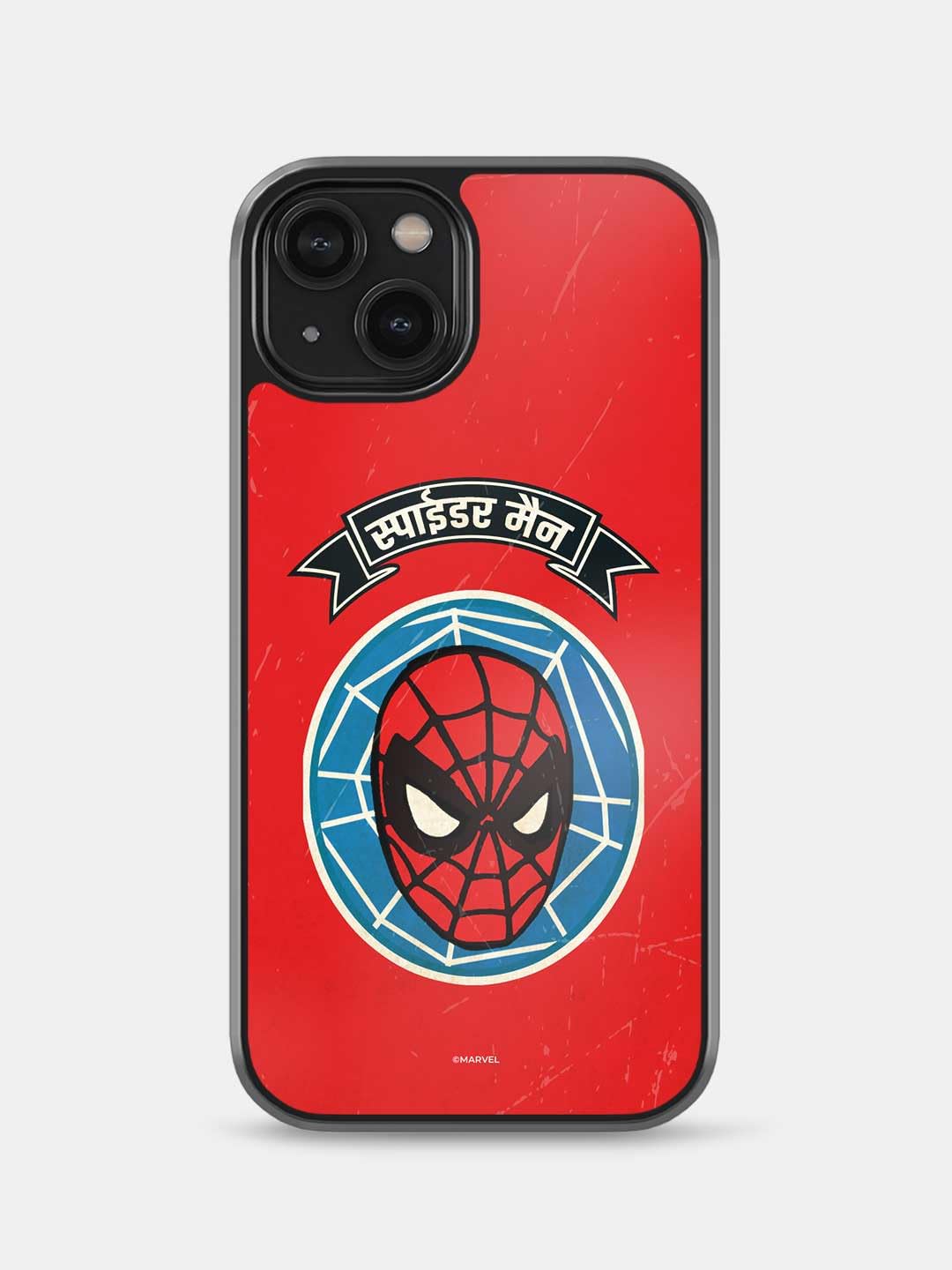 Macmerise Compatible Desi Spiderman Badge Bumper Back Cover Case Compatible with iPhone 14 | Shock-Absorbing Rubberized Sides, PC & Acrylic Hard Back, HD Print, All Sides Protection