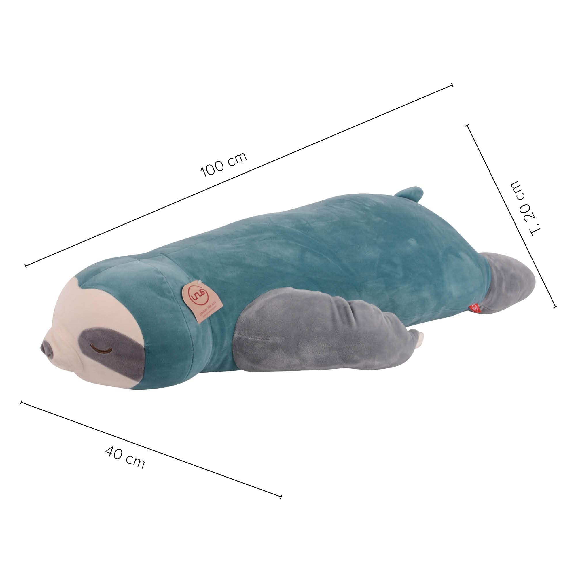 UNUS - Cuscino per dormire sul fianco, a forma di bradipo, cuscino per allattamento, cuscino per bambini, adatto come decorazione, estremamente morbido, 100 cm, turchese