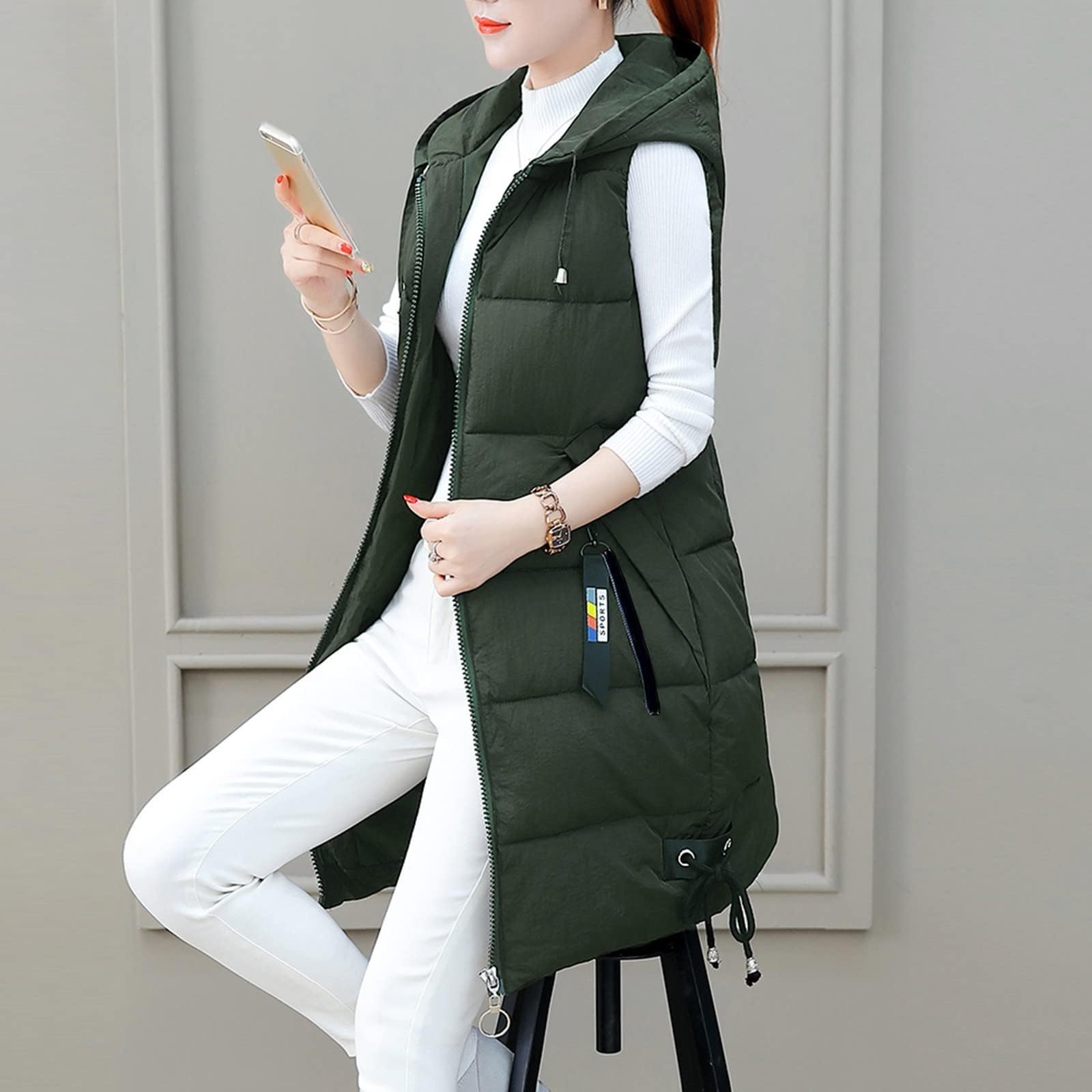 Gilet trapuntato da donna e giacca autunnale, leggero, da donna, caldo cappotto invernale, design con cerniera, elegante gilet con tasche per autunno e inverno