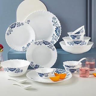 Larah by Borosil Leona Silk Series Opalware Dinner Set | 35 Pieces for Family of 6 | Microwave & Dishwasher Safe | Bone-As Price In India