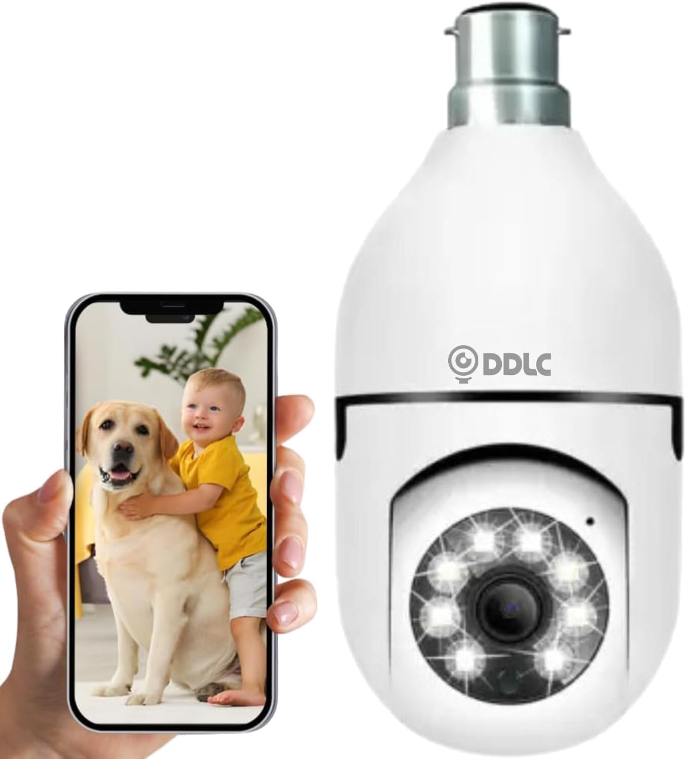 DDLC 4MP HD Smart Light Bulb Camera: E27 Socket Compatible, WiFi Connectivity, Pan 360° & Tilt 90°, Spotlight Function, Cloud/TF Storage & Mobile App Support (Light Bulb)