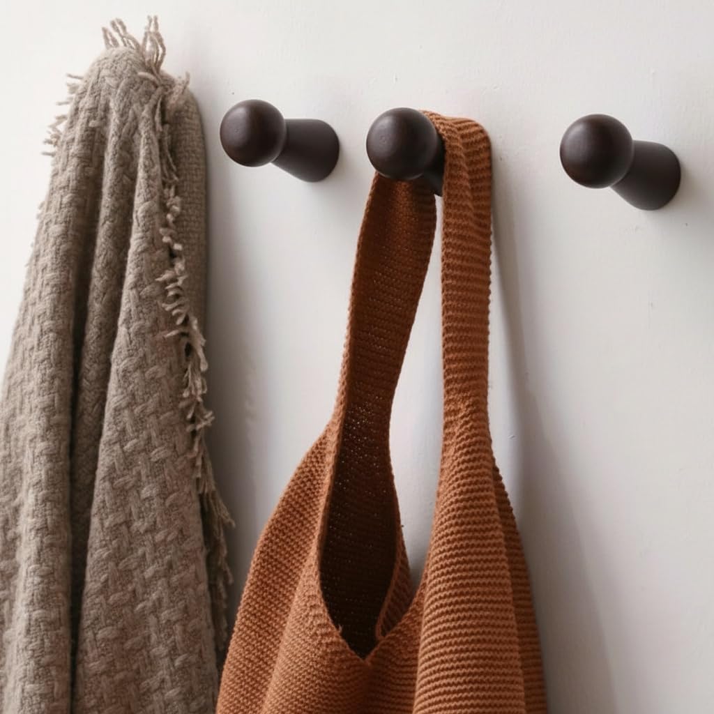 QAZXCDEW-Wooden Shaker Peg Screw-on Coat Hanging Hook 2.28 Inch Long Wood Wall Hooks Racks for Hanging Clothes Hats Towel Hook and More DIY (Dark Brown)*12PCS