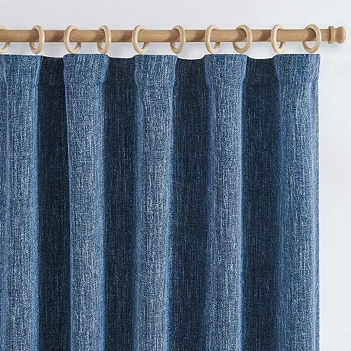jinchan Burlap Look Curtains 63 Inches Long Textured Curtain for Living Room Light Filtering Farmhouse Drapes Rod Pocket Window Drape for Bedroom 2 Panels Blue Curtains 50"W x 63"L (Pack of 