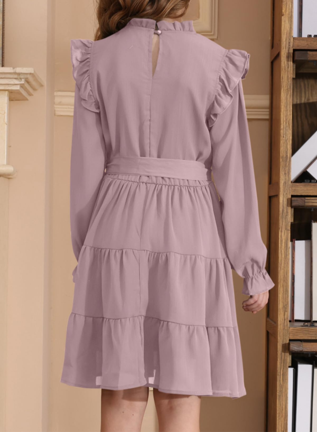 blibean Vestidos de otoño de manga larga para niñas, estilo casual, con volantes, con cinturón, talla 4-15 años