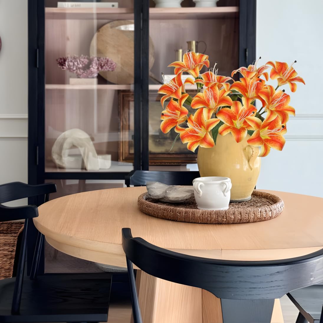 Hollyone 6 Heads Orange Artifical Lily Flowers 2Pcs Fake Fall Flowers Artificial for Decoration Faux Stargazer Lilies Flowers Bush Arrangement Bouquets Lily Stem for Indoor Outdoor Home Fall Decor - Image 6