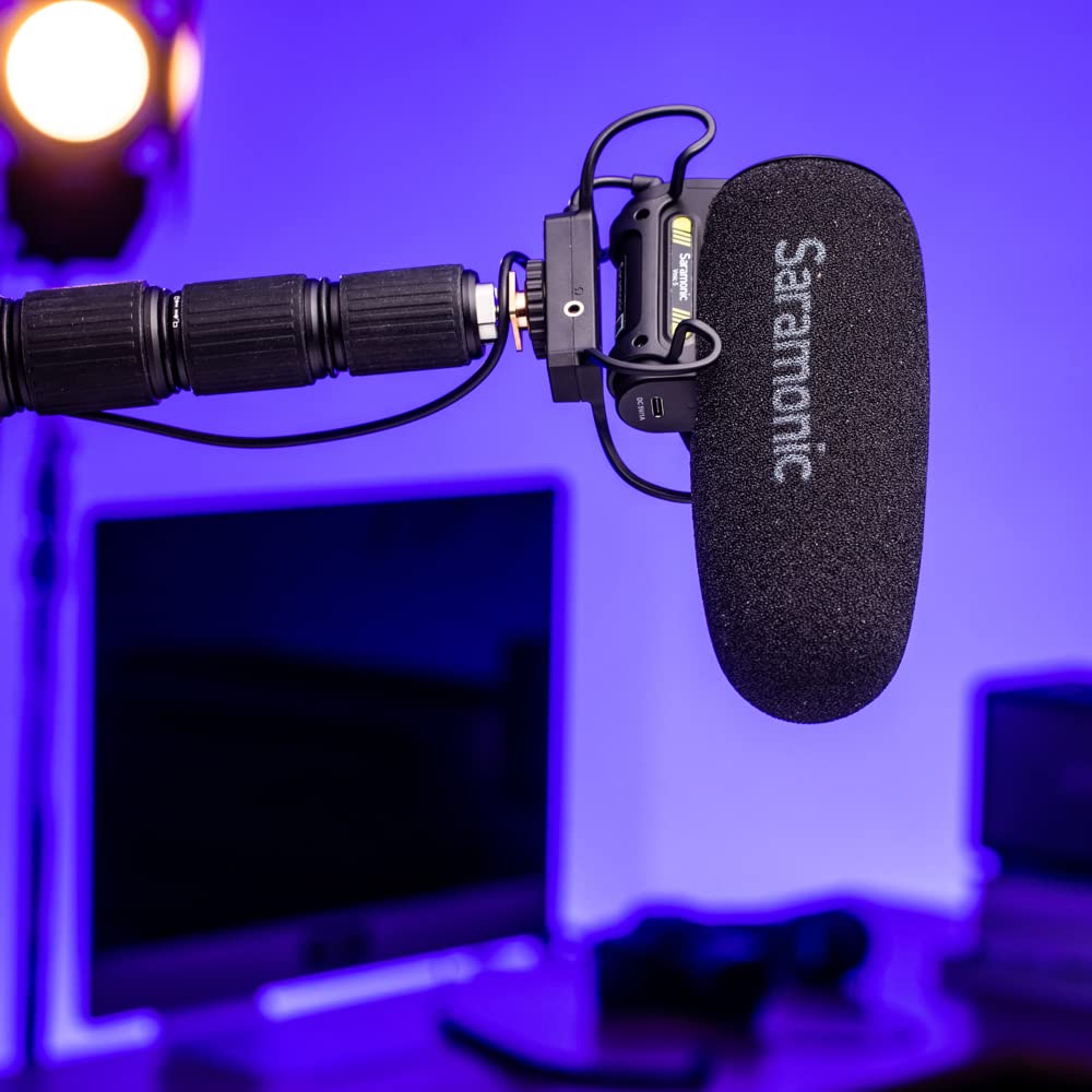 Saramonic Professionelles On-Kamera-Supernierenmikrofon mit 2-stufiger Verstärkung, 150 Hz Hochpassfilter, Kopfhörerausgang und 150-Stunden-Li-Ionen-Akku (VMIC5), Schwarz
