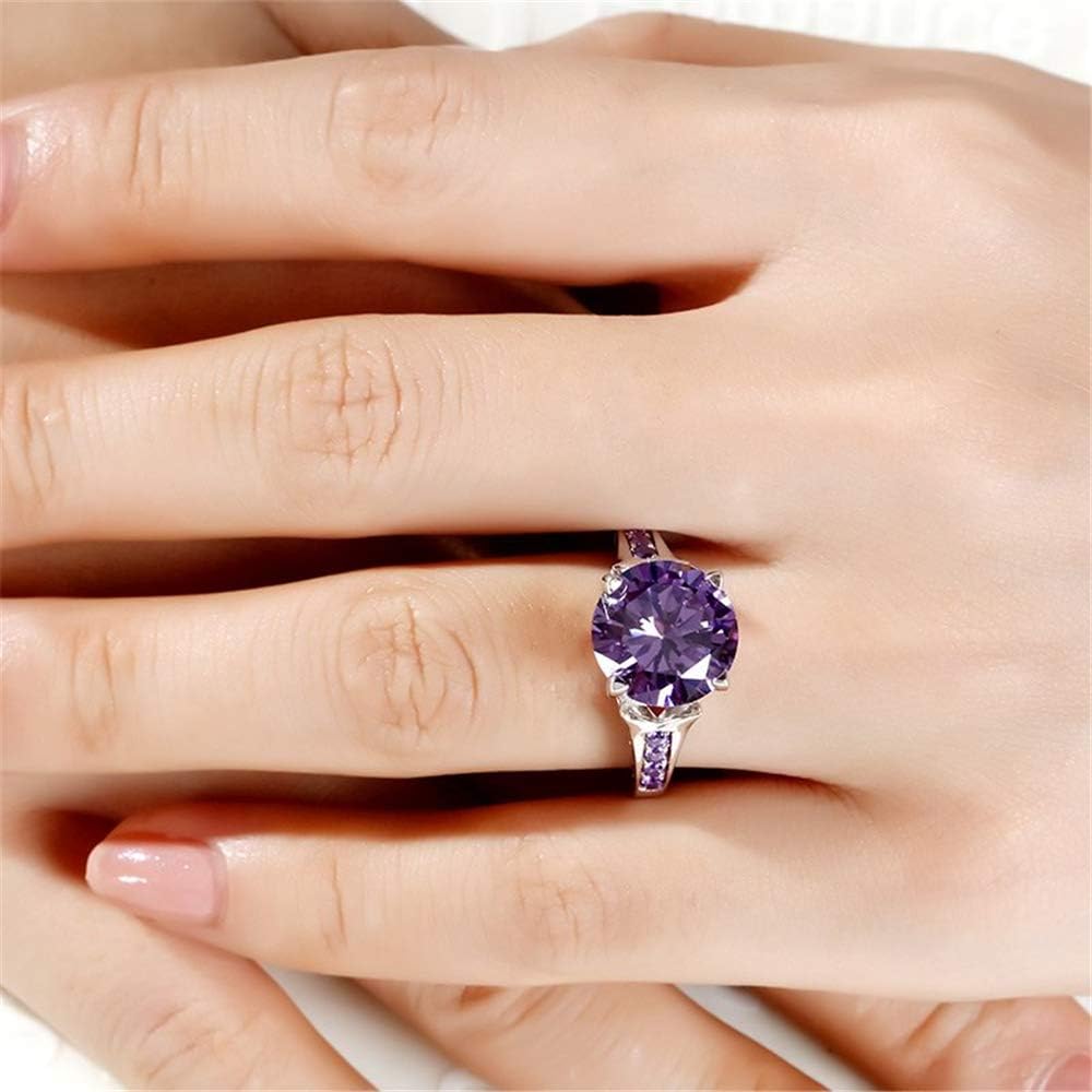 Jeulia Lilac Flower Round Cut Sterling Silver Ring Cubic Zirconia CZ Engagement Anniversary Eternity Promise Wedding Band Ring for Wife Girlfriend With Jewelry Box