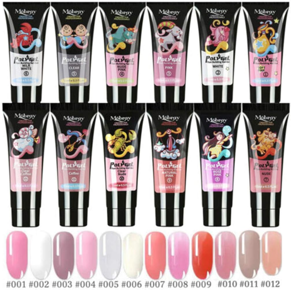 Polygel Nails Extension Gel Kit, 1PCS *15ml Poly Gel+ 100PCS Bo of Nail Molds + 1 Transparent Clip + 1PC Double-end Brush Pusher + 1PC Brush, Nail Salon Set Quick Nail Light Set with Nail Tools