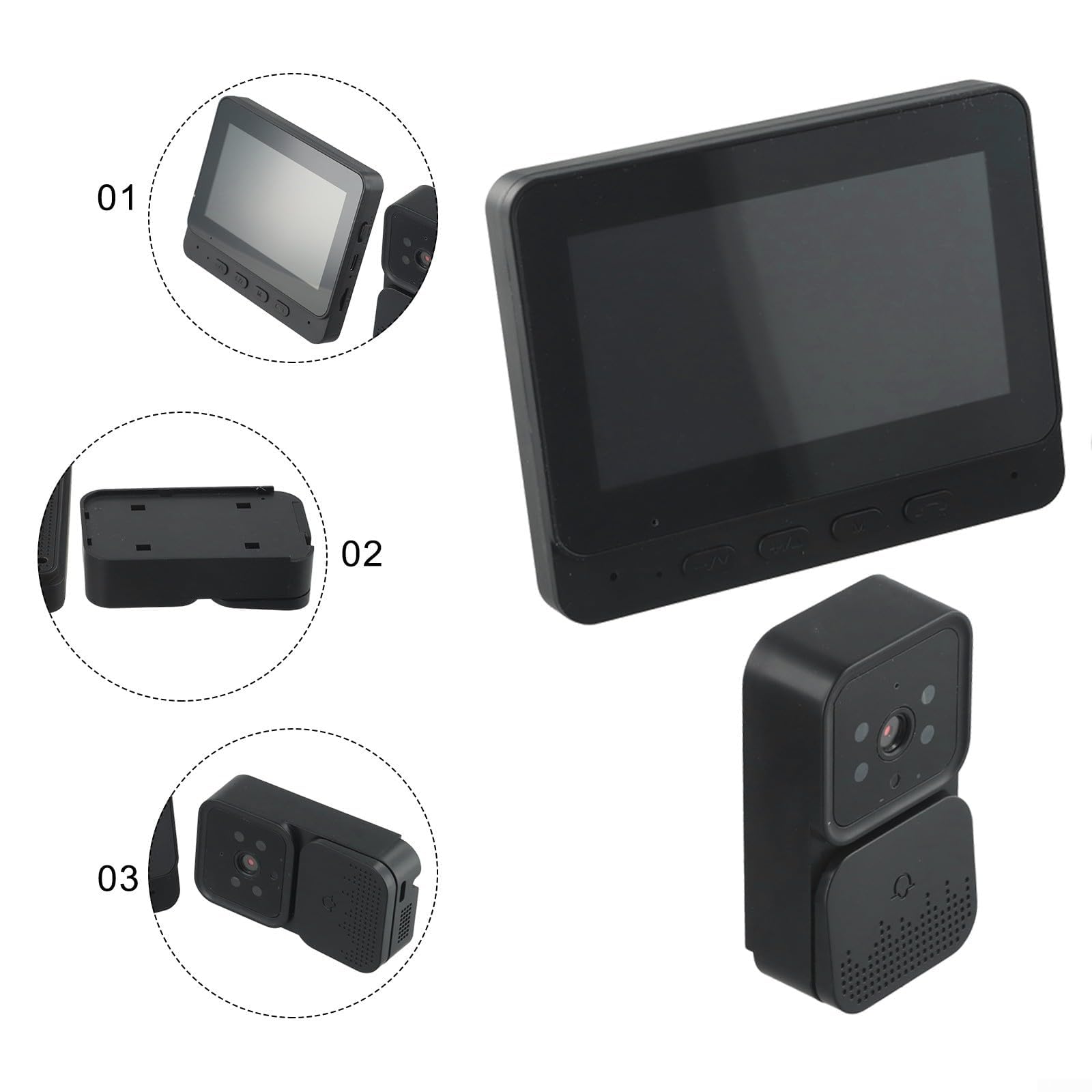 ZYNCUE Sonnette vidéo sans fil avec écran de 4,3", caméra de sécurité, interphone bidirectionnel, vision nocturne, pas de WiFi nécessaire, stockage extensible de carte TF, longue durée de vie de la