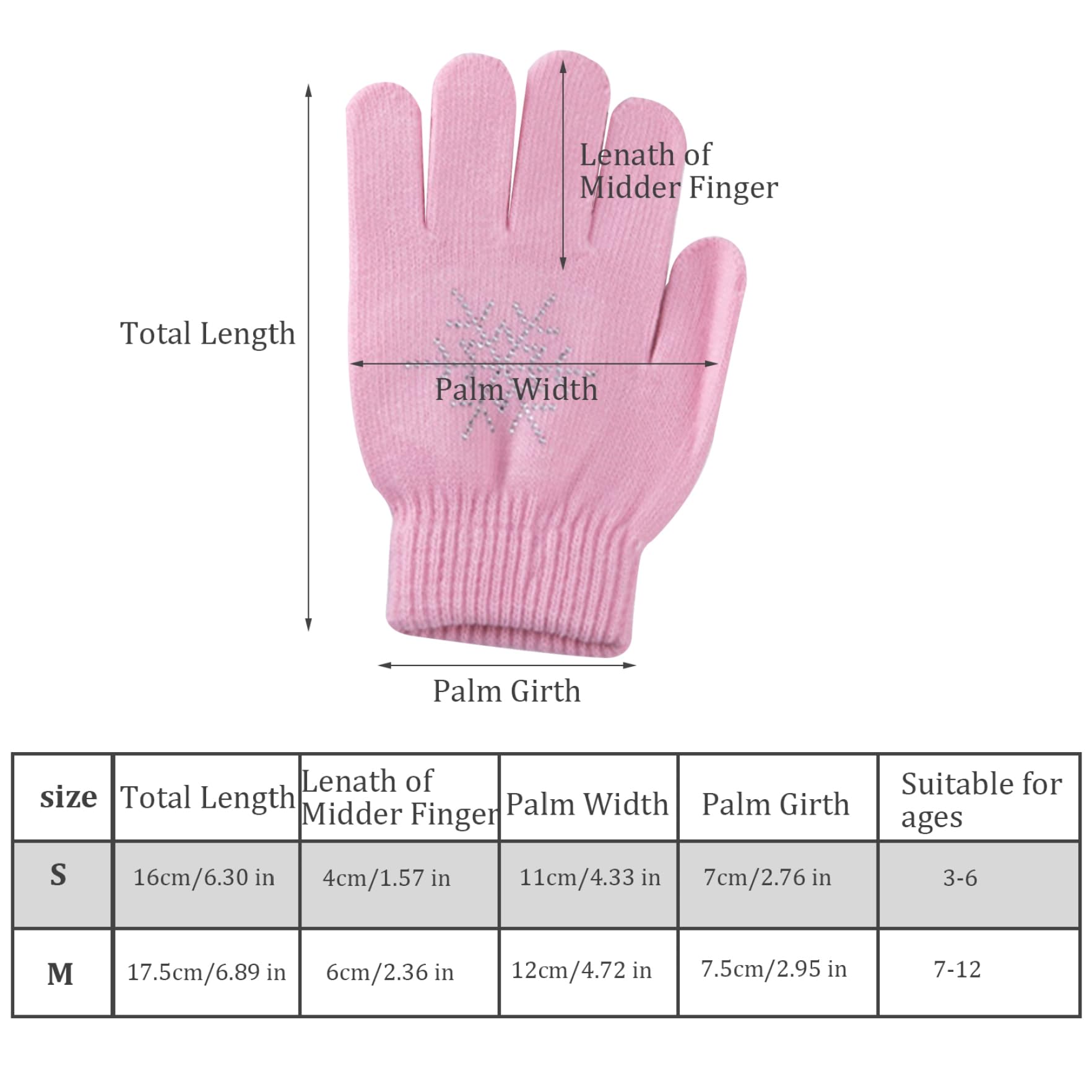 Gants de Patinage, Gants de Patinage sur Glace pour Enfants, Tricot épais antidérapant, Artistique avec Flocons Neige en Strass, Accessoires Glace d'hiver Chauds pour Le Cyclisme, la r