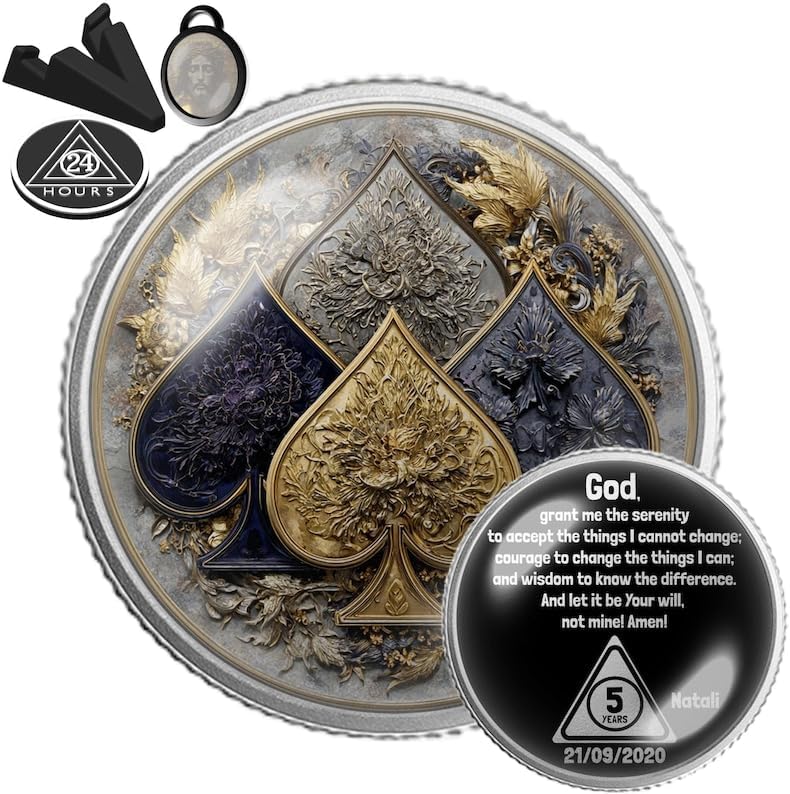 Ace of Spades Sobriety Coin | Personalized AA NA Recovery Token | Custom Name Sobriety Date | Gold or Silver | Sobriety Chip Gift (Silver)