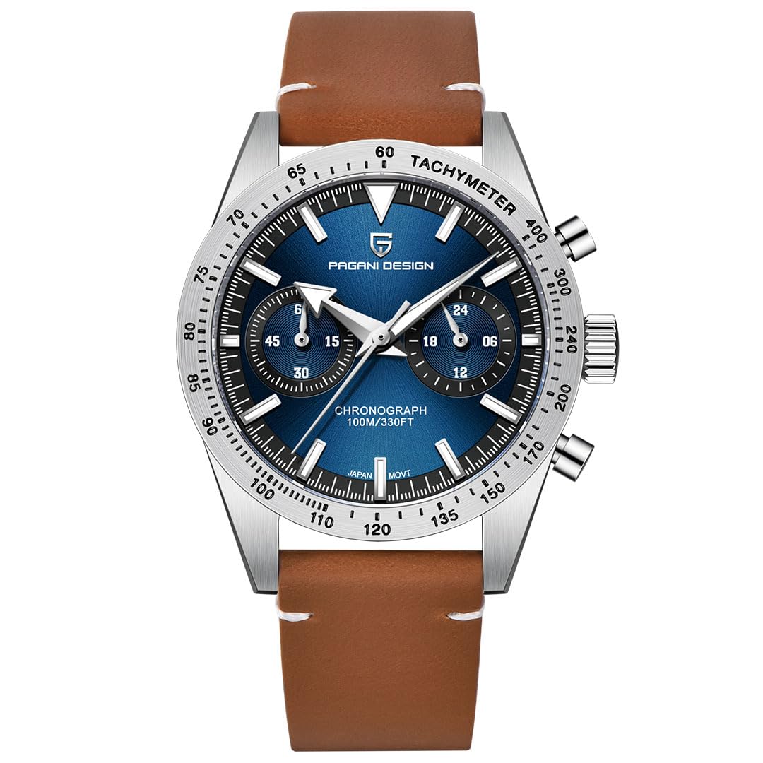 HaiQin Pagani Design Watch 1766 Mens Chronograph Quartz Watches Stainless Steel Band Japan VK64 Movement 100M Waterproof Casual Sport Watches, leather blue, Casual (B0CLXYMWD7) Amazon Price History, Amazon Price Tracker