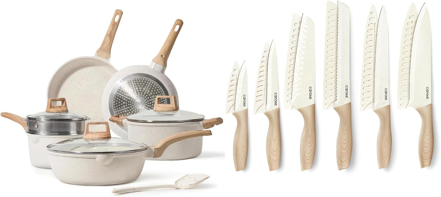 CAROTE 22PCS Cookware Set with Knife Set