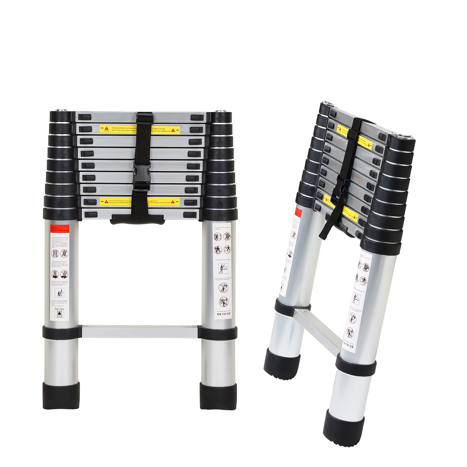 Scala telescopica in alluminio, blocco di sicurezza su più gradini, allungabile, antiscivolo, multiuso, carico massimo 150 kg, 2,6 m