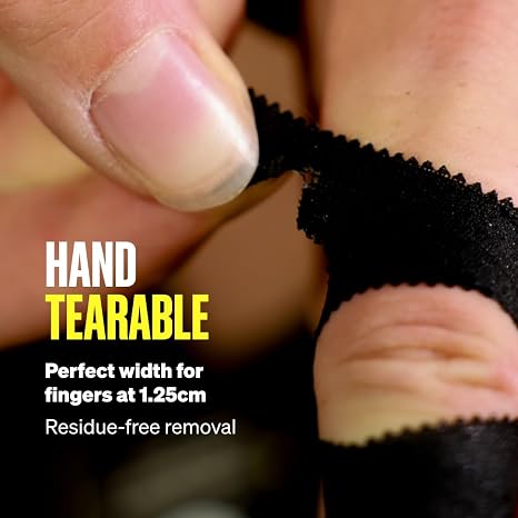 SPORTTAPE 6 Rolls (60m) Zinc Oxide Finger Tape, 1.25cm Strapping - Black | Sports Tape for BJJ, Climbing, Bouldering, Jiu Jitsu, Rowing, Golf, Sports Injury Strapping, Joint Protection (3 x Pack of 2)