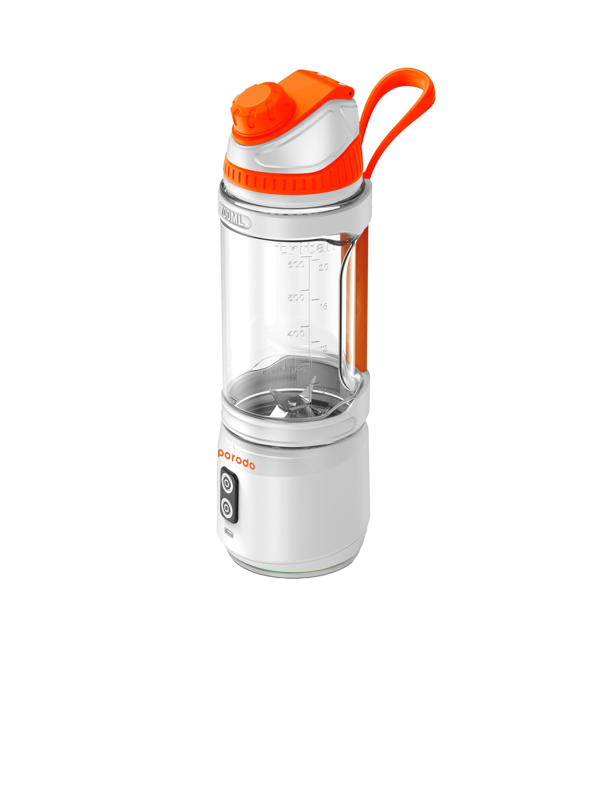 Porodo 240W 6 Blade Portable Blender 700ml with Functional Design, Powerful Motor Ice Crusher, Blending Time 30 Seconds/Cycle, Innovative Rotation Technology - White 240W 6 Blade Portable Blender - White