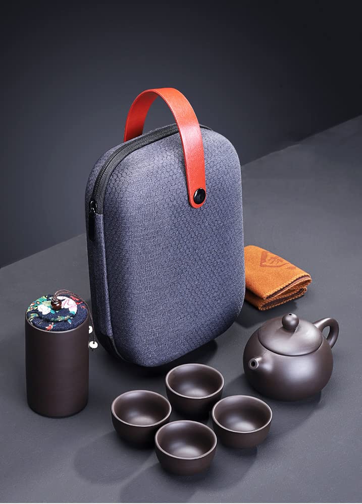 Juego de Té 7 Piezas Cerámica China Servicio de Té Pequeño con Tetera de 130ml y 4 Tazas de Té de 30ml Juego de Té Portátil para Viajes como Regalo