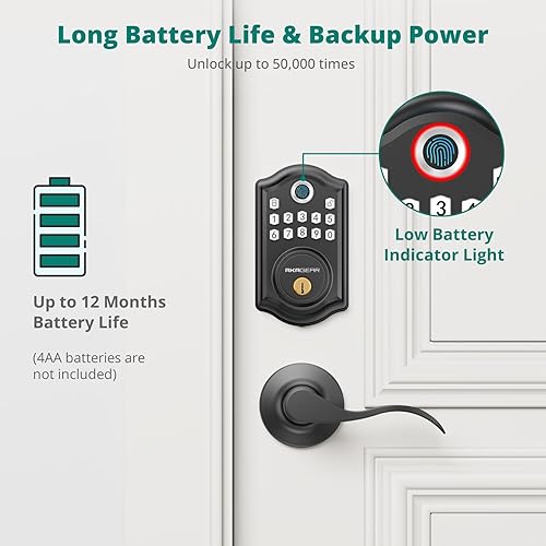 Miniatura 6 de DS10 Pro - Cerradura de puerta de entrada sin llave con asa, 2 manijas de palanca, control de aplicación Bluetooth, cerraduras de puerta de huellas