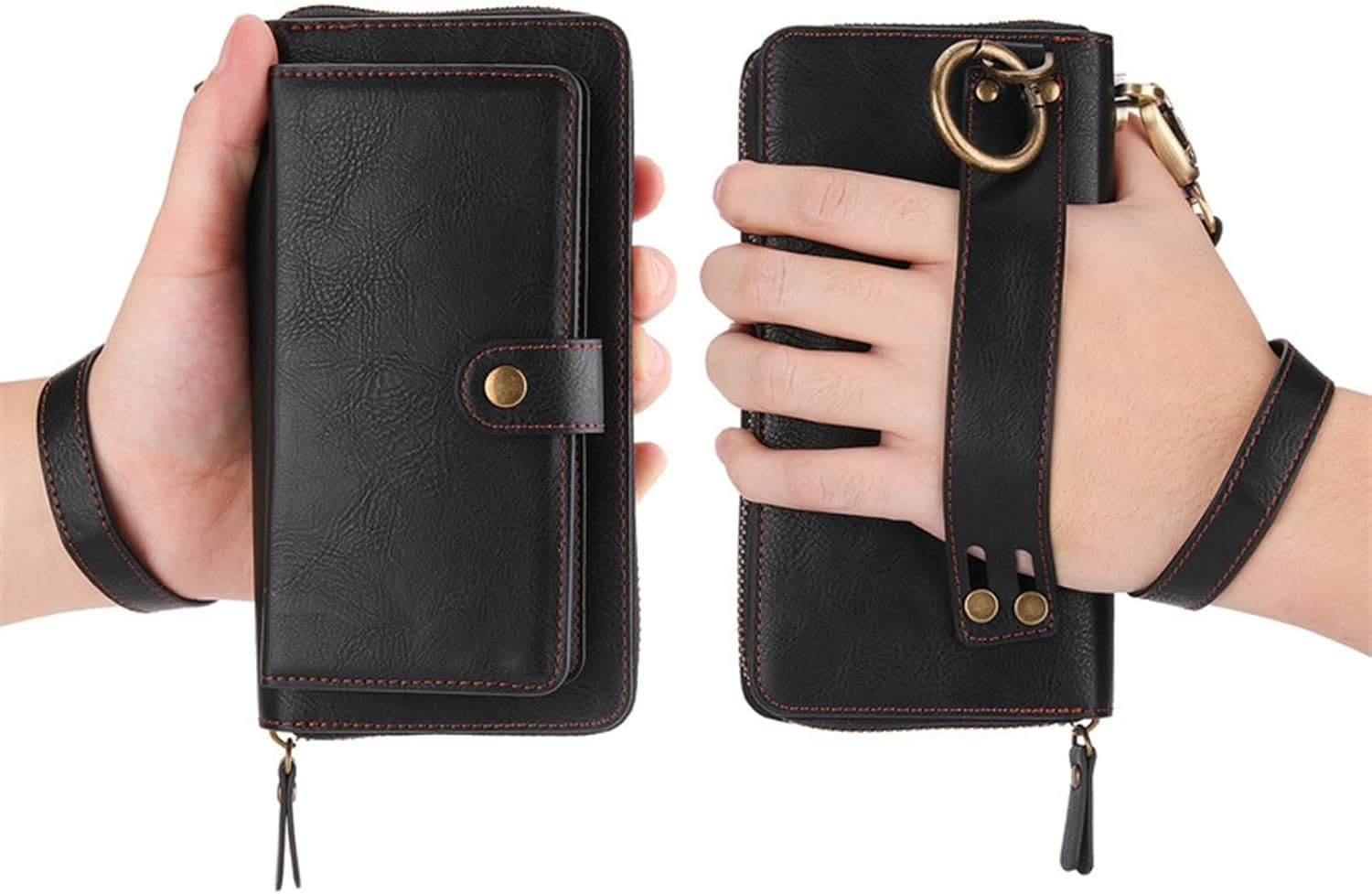 Wallet Case for iPhone 17/17 Air/17 Pro/17 Pro Max, Large Capacity Zipper Card Slots, Detachable Magnetic Flip Leather Cover with Wrist Strap(Red,17 Air)