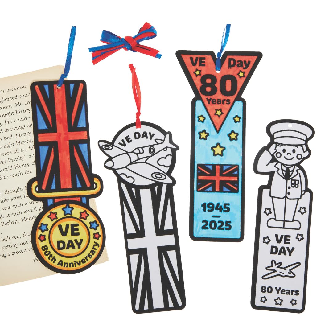 Baker Ross FN545 VE Day Fuzzy Art Bookmarks - Pack of 12, VE Day for Kids, VE Day 80th Anniversary