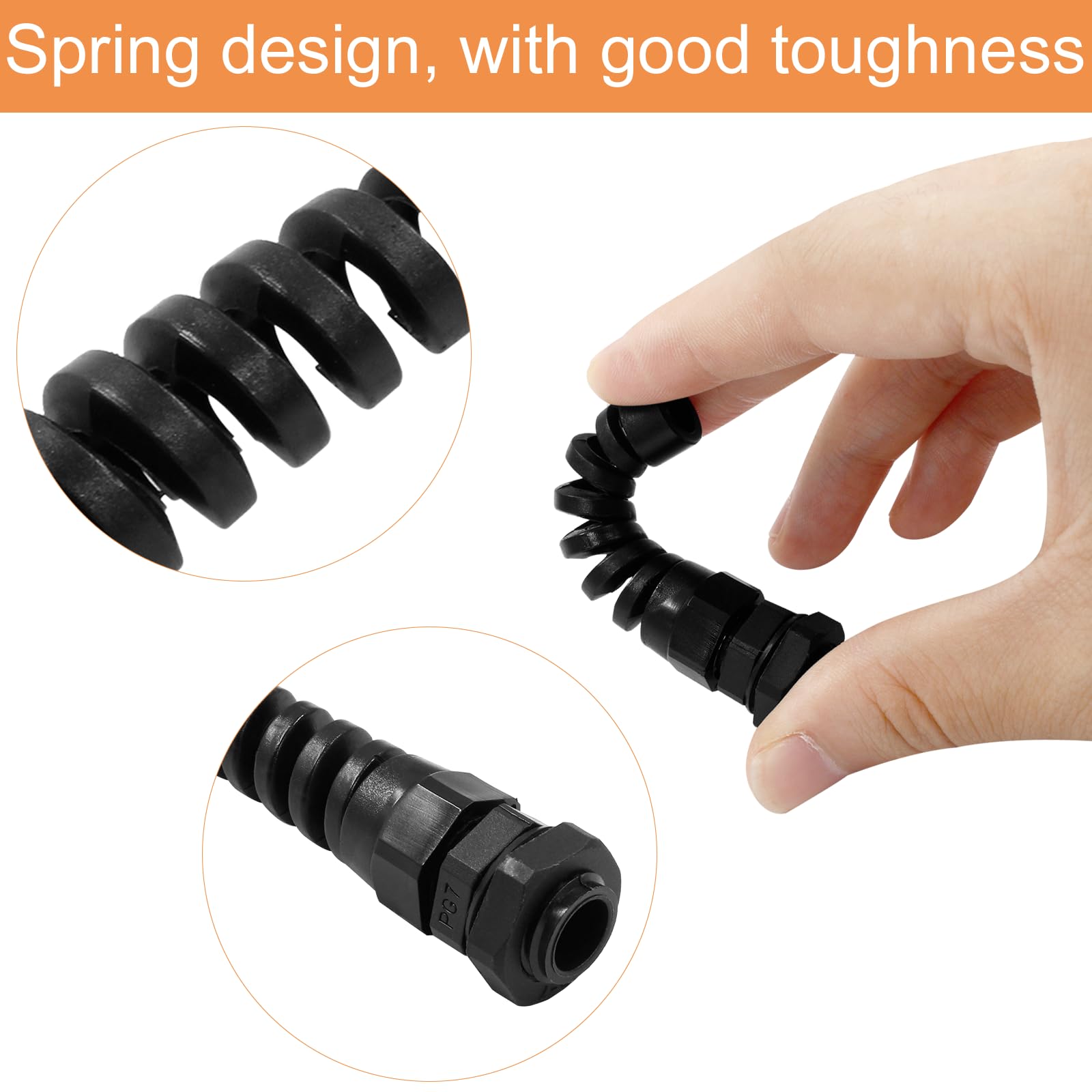 10-Pack G1/2 IP68 Waterproof Cable Glands - Nylon Cable Connectors For 6-12mm Wires, Spiral Strain Relief Design