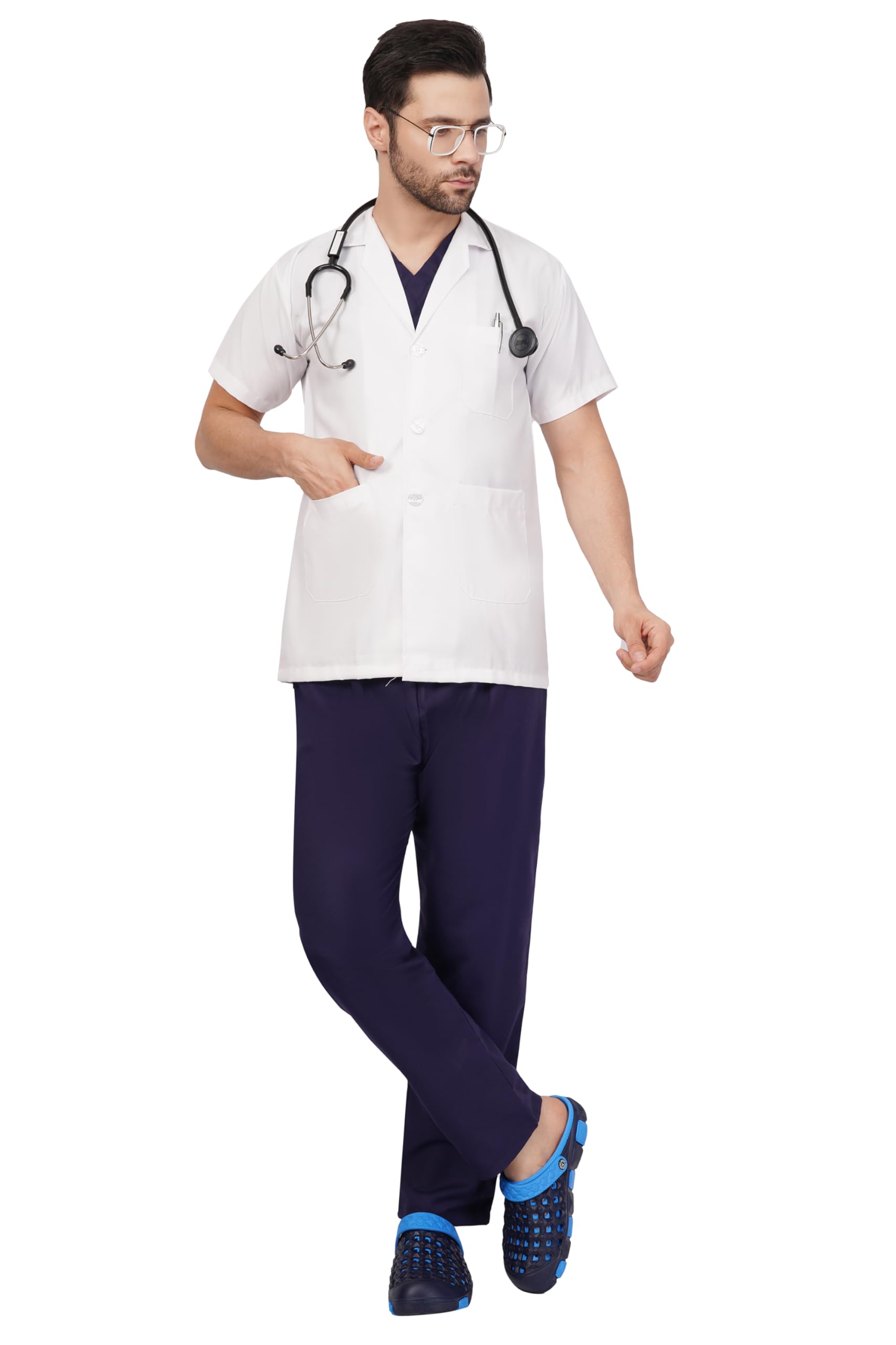 - Unisex Men's Half sleeves short lab coat | 3 Pocket 3 Button | 100% Polyester Viscose | Perfect Fit | Anti Wrinkle | | 0% Color Fading | Lightweight | Durable