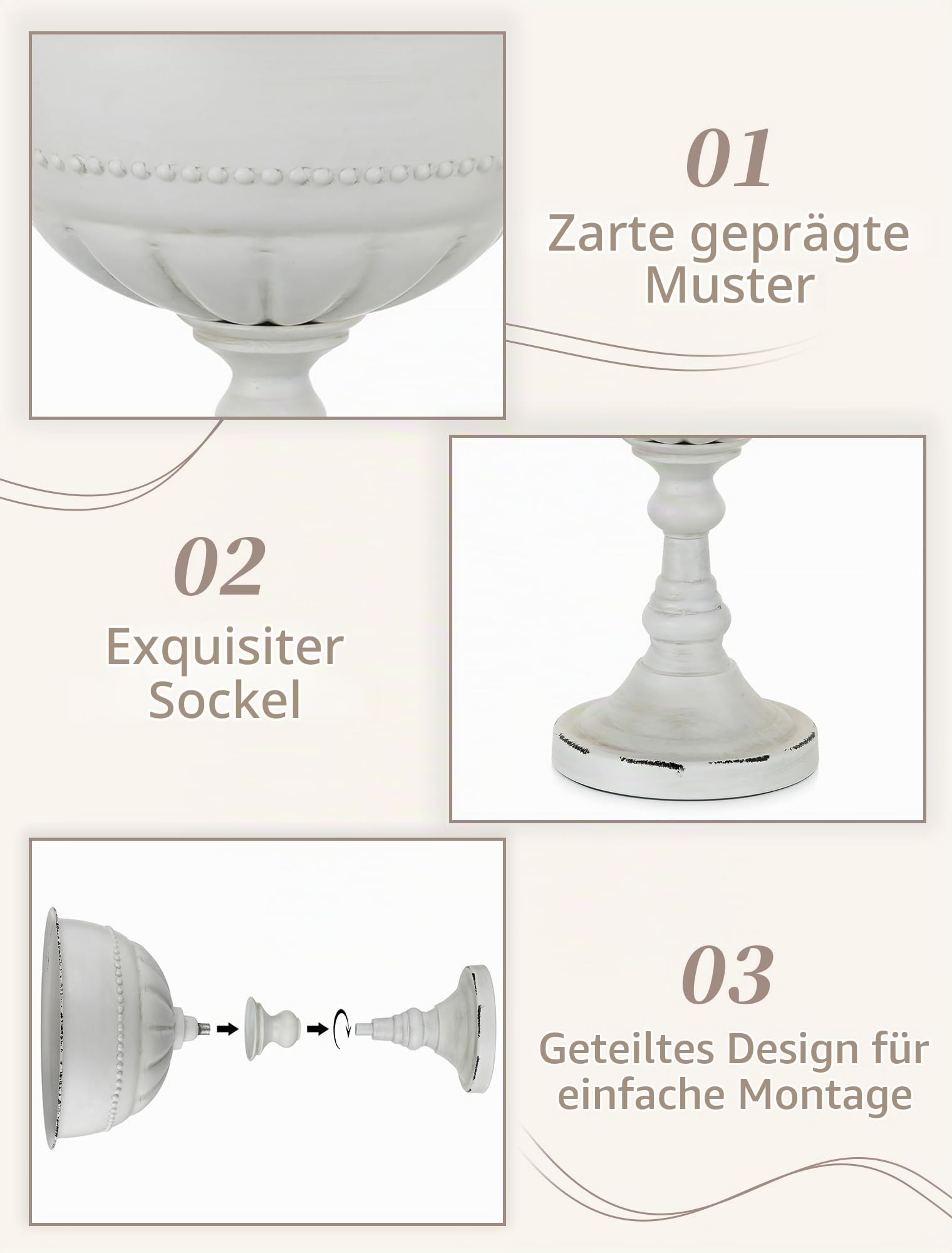 Sziqiqi Metall Pflanzkübel Groß Außen: 56cm Hoch Urne Pflanzgefäße Outdoor Set aus 2 mit Drainagelöcher - Antik Weiße Pflanzpokal Blumentopf Gross Draussen für Garten Balcony Balkon Terrasse