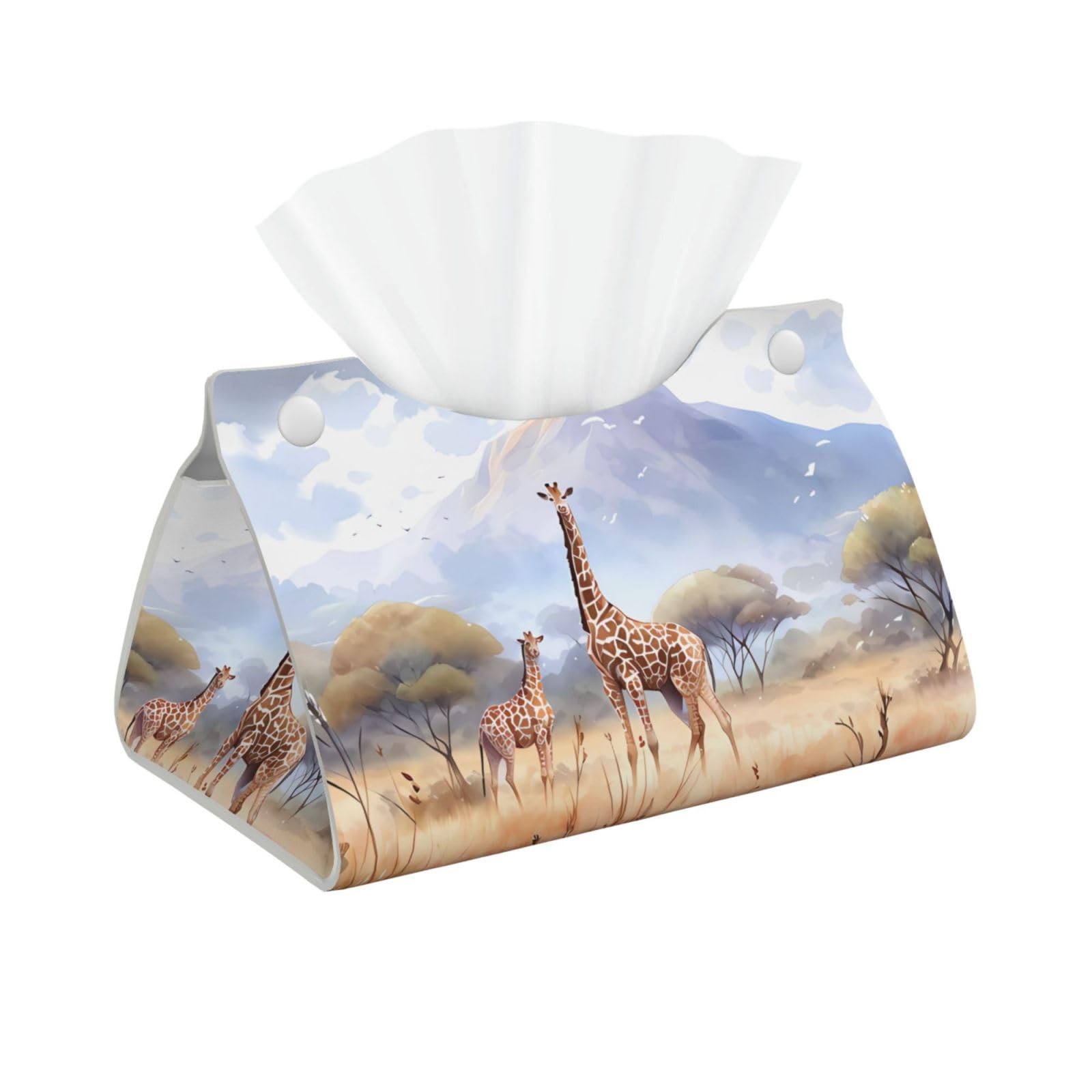 African Savanna Giraffe Rectangular Leather Tissue Box Cover, Folding Facial Tissue Holder Dispenser for Car