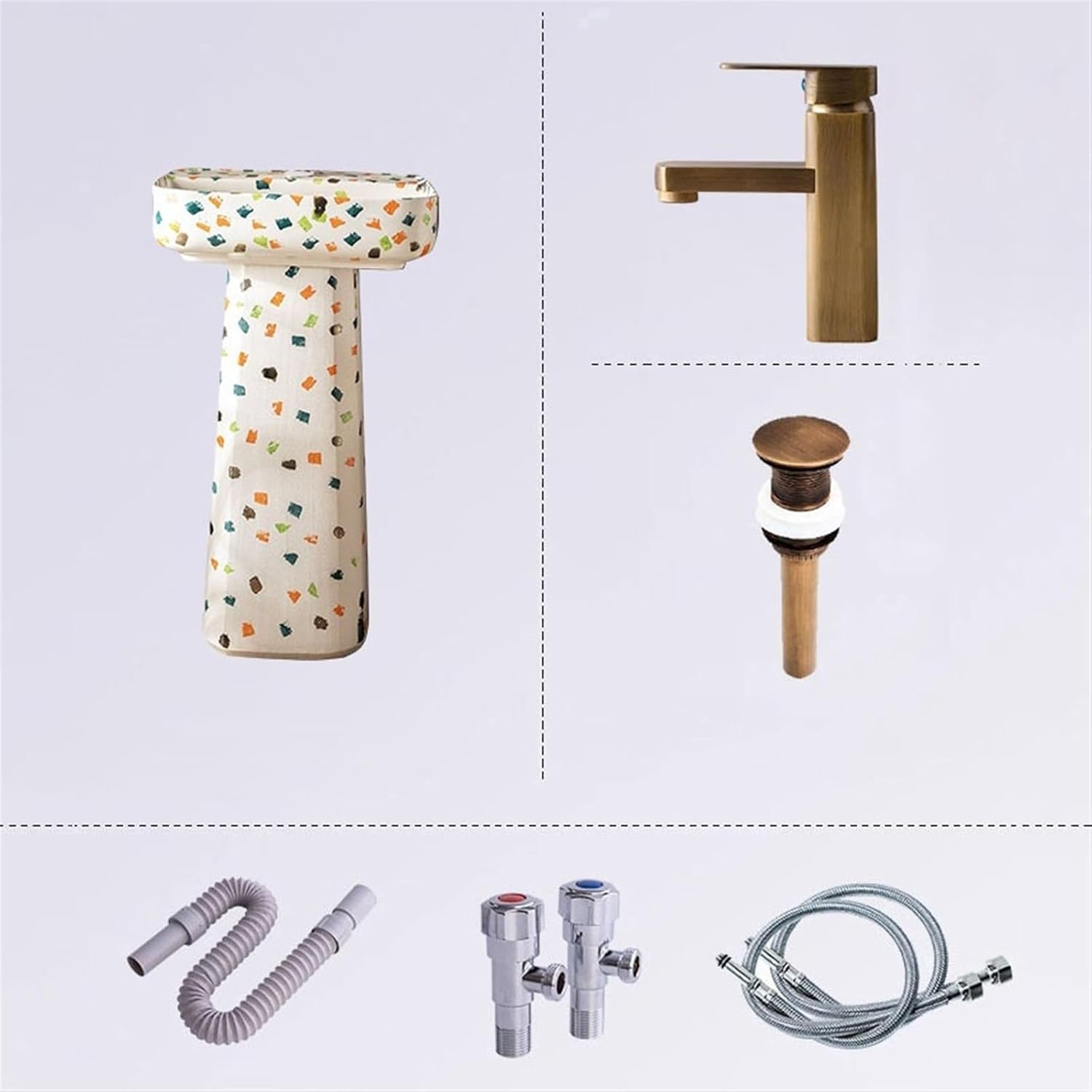Modern Ceramic Pedestal Sink Floor Standing Bathroom Sink with Rectangular Vessel Bowl, Stylish Design for Indoor Outdoor Use, Elegant,D,D