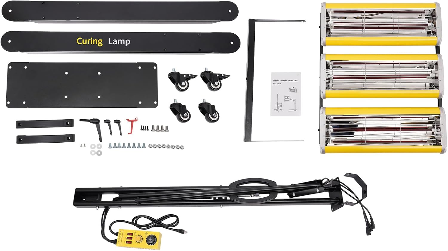 Baking Infrared Paint Curing Lamp, 3 * 1300W Movable Shortwave Infrared Heat Lamp with Bracket & 4 Wheels Height Adjustable Infrared Baking Light 0-60min Timer 4.59 * 4.59 ft Baking Area