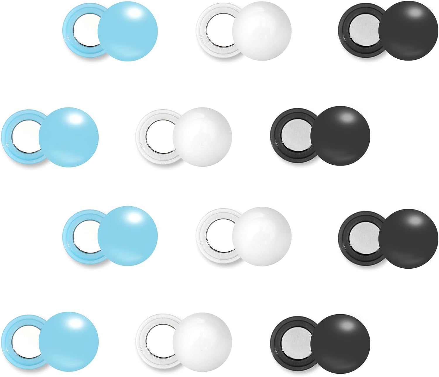 Tinoaly 12 Pairs Magnetic Race Bib Clips, Marathon Race Number Holder Running Racing Bib Buckles Fixing System for Cycling Triathlon Runners Field Supplies (Black, White, Light Blue)