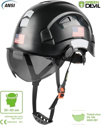 Miniatura 2 de GREEN DEVIL Casco de seguridad con visera ajustable, ligero, ventilado, ABS, para hombres y mujeres, suspensión de 6 puntos, aprobado por ANSI
