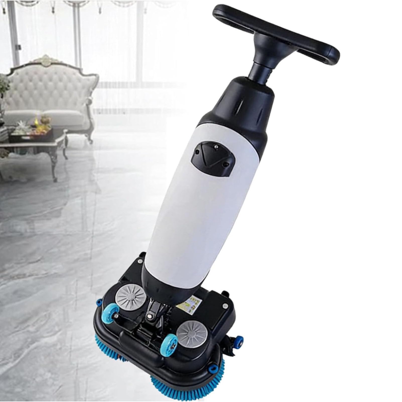 Oiyekntd Walk Behind Floor Scrubber Dryer, 17" Scrub Path, 2x250W Brush Power & 4L+6L Dual Tanks, Coverage 13000 Sqft/H, for Wooden Floors, Tiles, Terrazzo, Marble, Cement Floors White