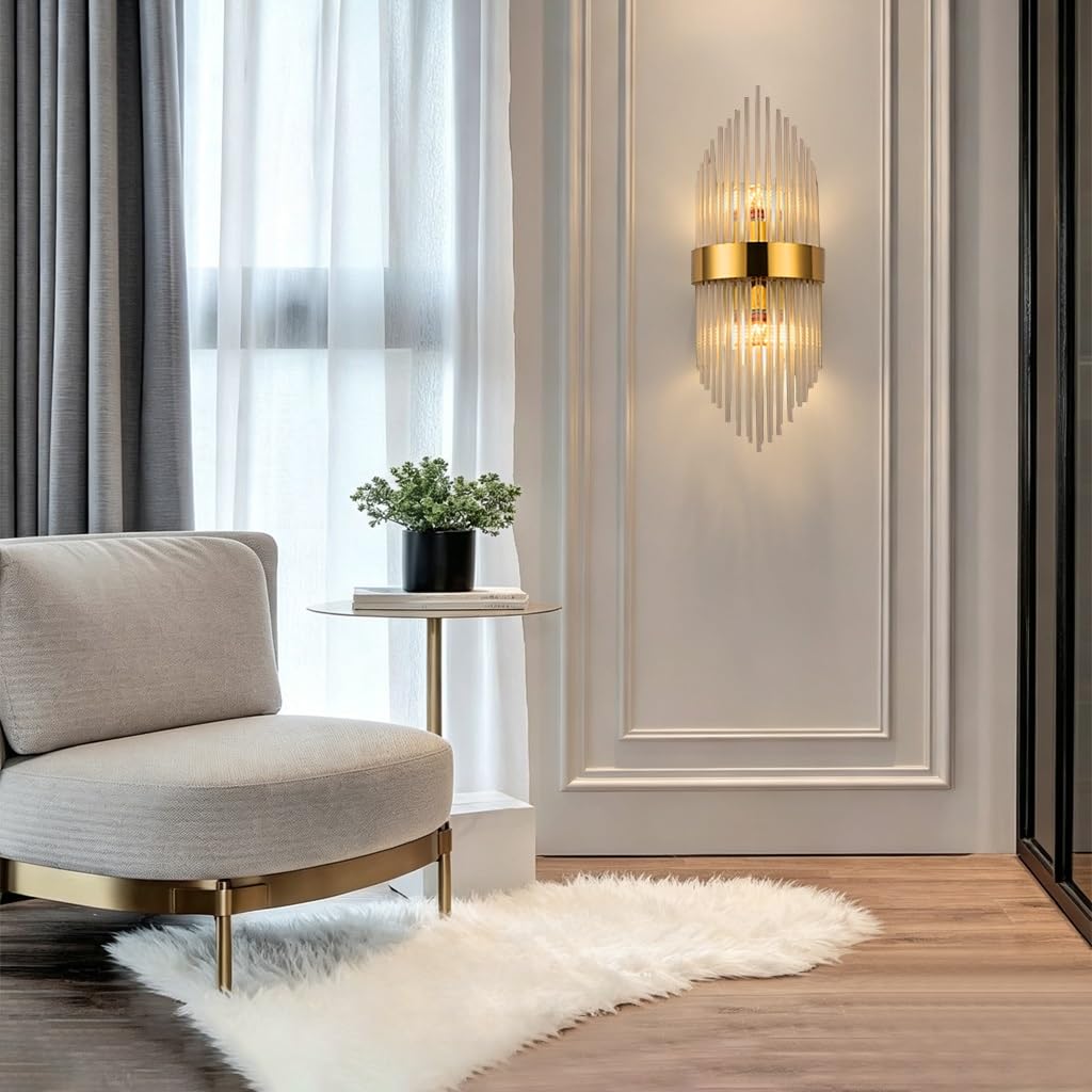 Trutipon Crystal Wall Lamp K9 Modern 2 Combustion Gold Wall Lampe Stainless Steel Sconce Bed Light LED Indoor Wall Lights Suitable for Living Room Bedroom Corridor Staircase Lighting ๏ปฟ(B1)
