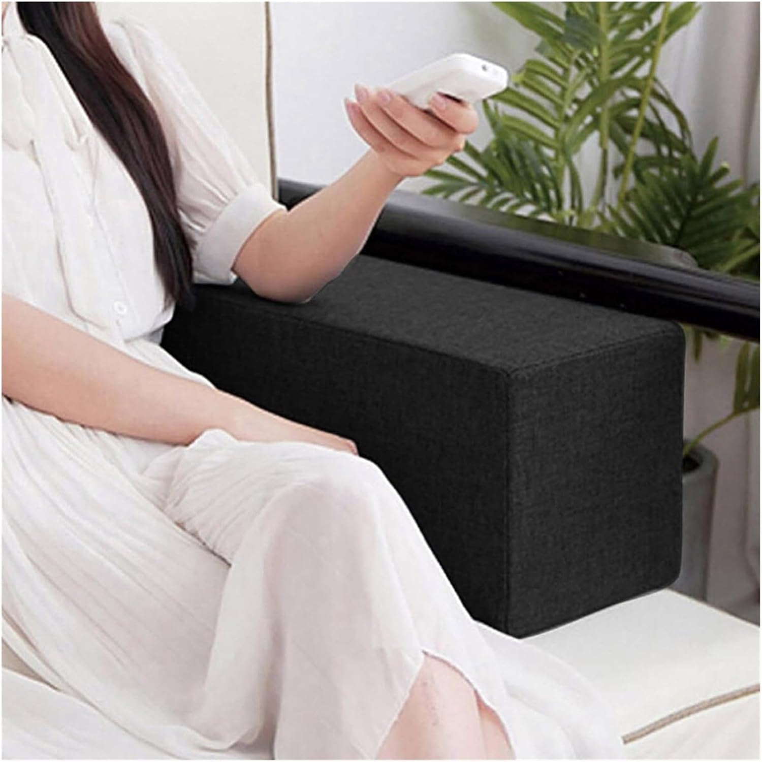 Akuops Couch Arm Rest Pillow, High Density Foam Armrest Cushion with Removable & Washable Linen Cover, Sofa/Bed/Armchair Elbow Support, Lumbar Spine Gap Filler (Black,25x25x50cm)