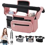 NARUTOO Organisateur de Poussettes pour bébés, Organisateur universel de Pelleroller avec sac de téléphone amovible, Poussette Caddy avec 2 Supports de coupe isolés, sac d'organisateur Buggy avec 2 Crochets convient à la plupart des poussettes (Leopard)