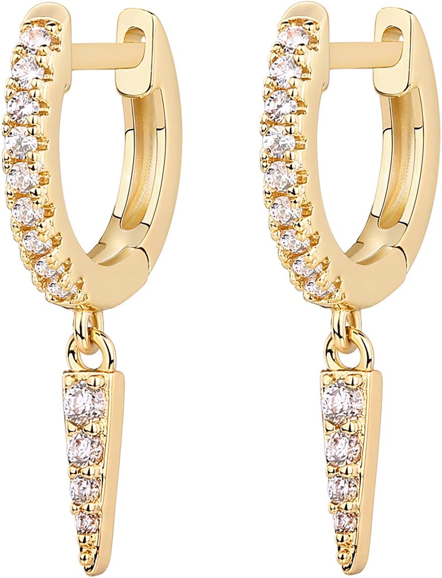 PAVOI 14K Gold Plated S925 Sterling Silver Post Lightweight Drop/Dangle Huggie Earrings for Women | Star, Lock, Butterfly, Moon, Lightning | Dainty Earrings - Image 3