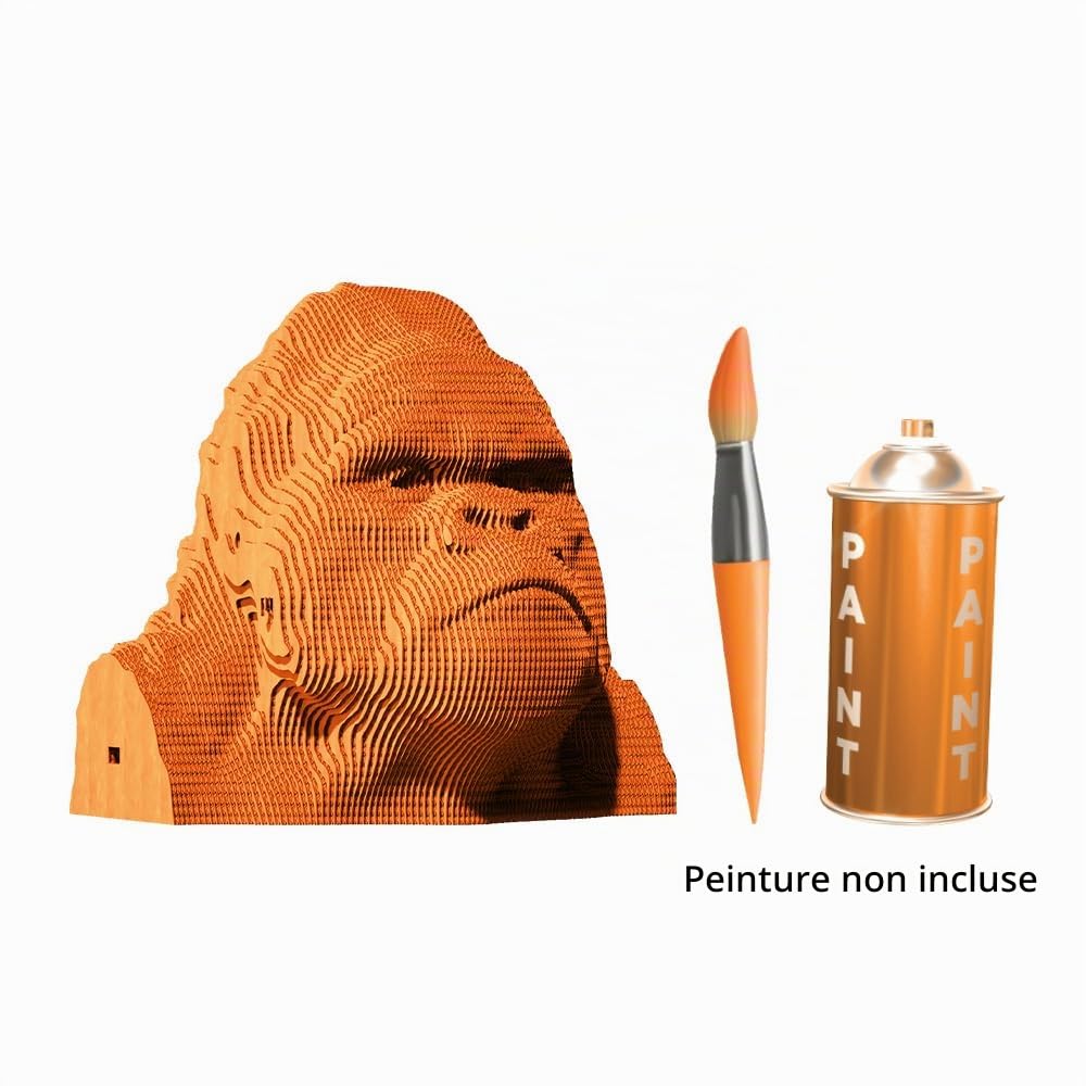 Singe Gorille Puzzle 3D en Carton – Maquette à Monter | 116 Pièces, 15 × 15 × 14 cm – Kit Sculpture DIY à Peindre, Matériaux Recyclés, Ados & Adultes, Idée Cadeau Déco