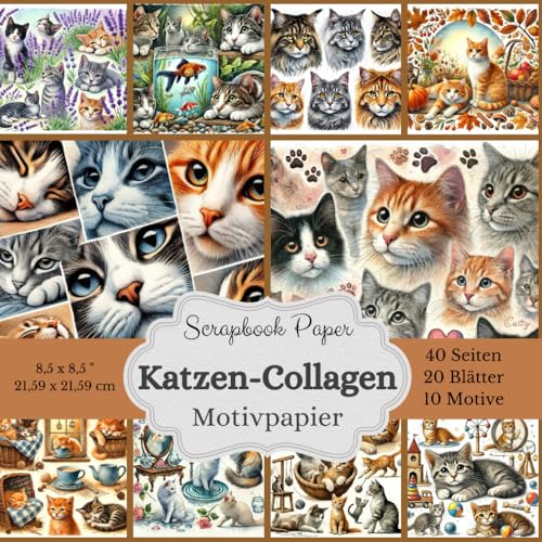 Katzen-Collagen - Scrapbook-Papier-Kollektion: Motivpapier mit Aquarell...