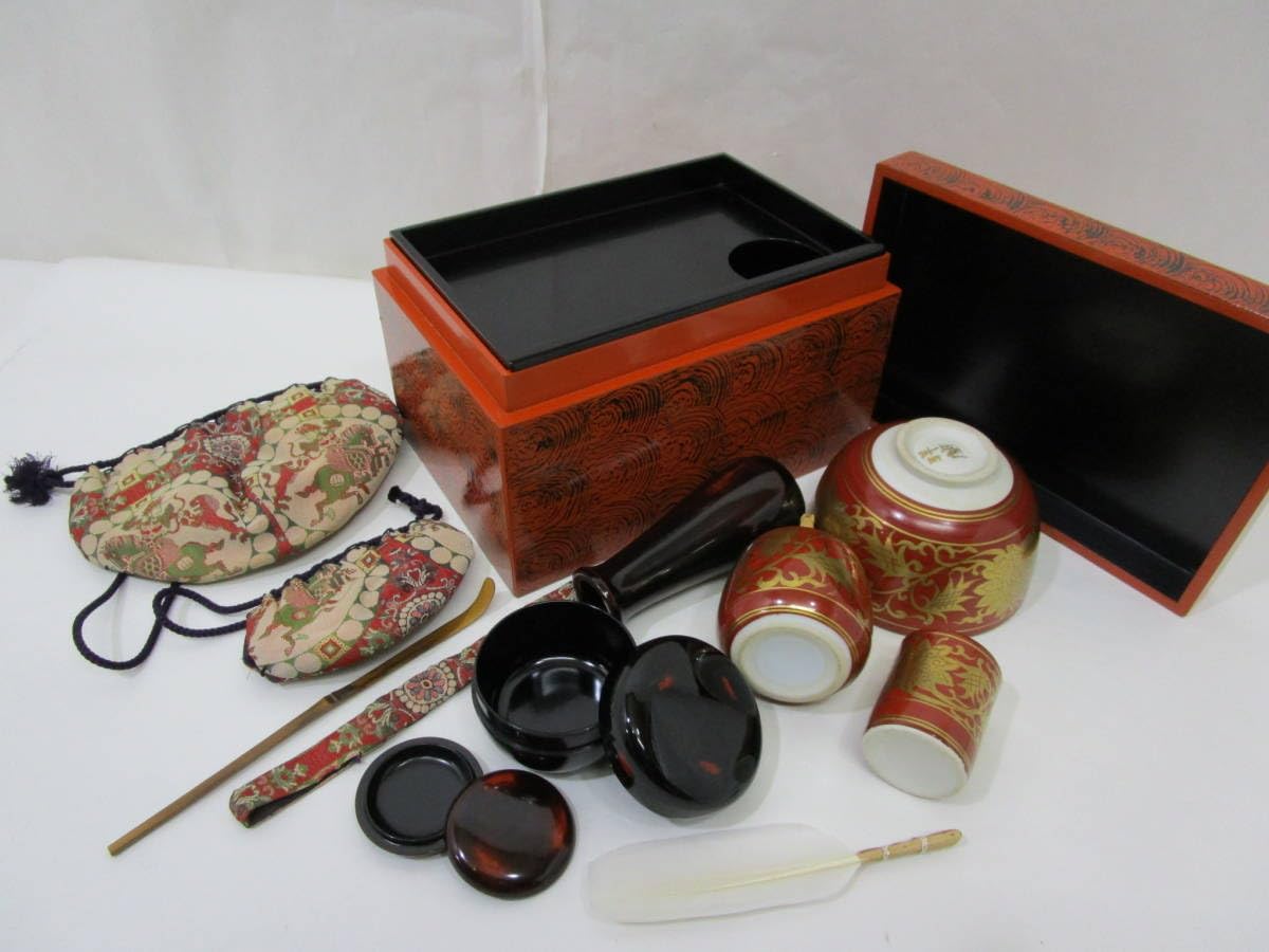 Amazon.co.jp: 【風流庵】『根来塗』渦文利休茶箱揃[仕服付] 303