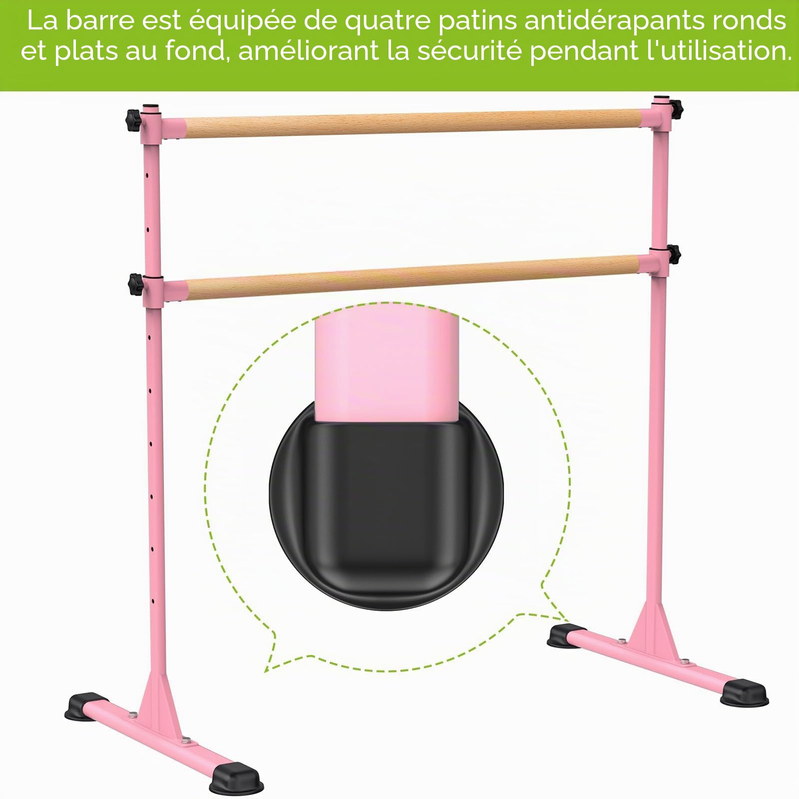 Dolibest Barre de Ballet Autoportante Rose, Barres de Danse 10 Réglables en Hauteur avec Caoutchouc Antidérapants Enfant/Adulte l'entraînement à la Barre à Domicile
