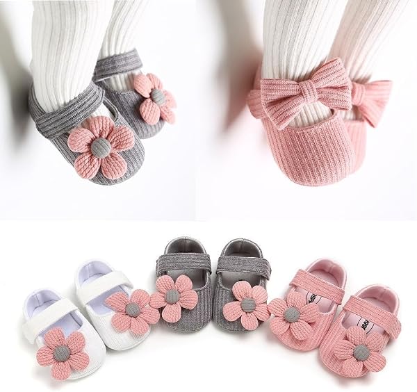 Mary Jane Chaussures plates pour bébé fille avec fleurs et semelle souple antidérapante - 2