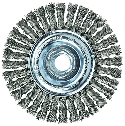 Image of Weiler 36218 Wolverine 4 inch Knot Wire Wheel, Stringer Bead Twist, .020 inch Steel Fill, 5 /8 inch-11 UNC Nut, Made in the USA (Pack of 5)
