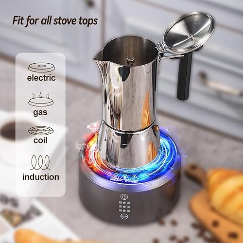 Miniatura 6 de Lexnlux Máquina de café expreso para estufa, 4 tazas, 6.8 onzas, olla moka de acero inoxidable