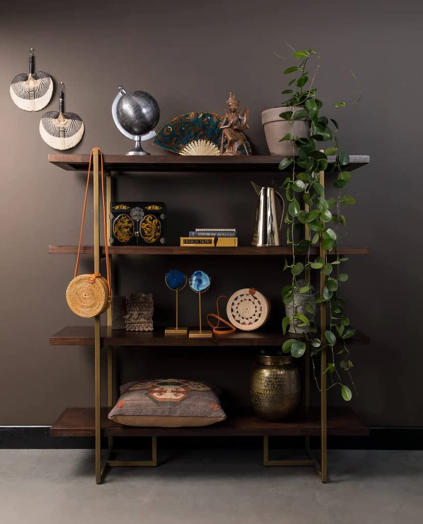 DEMIWALL Mango Wood & Iron Frame Book Shelf Wooden Bookshelf for Home Library Book Shelves