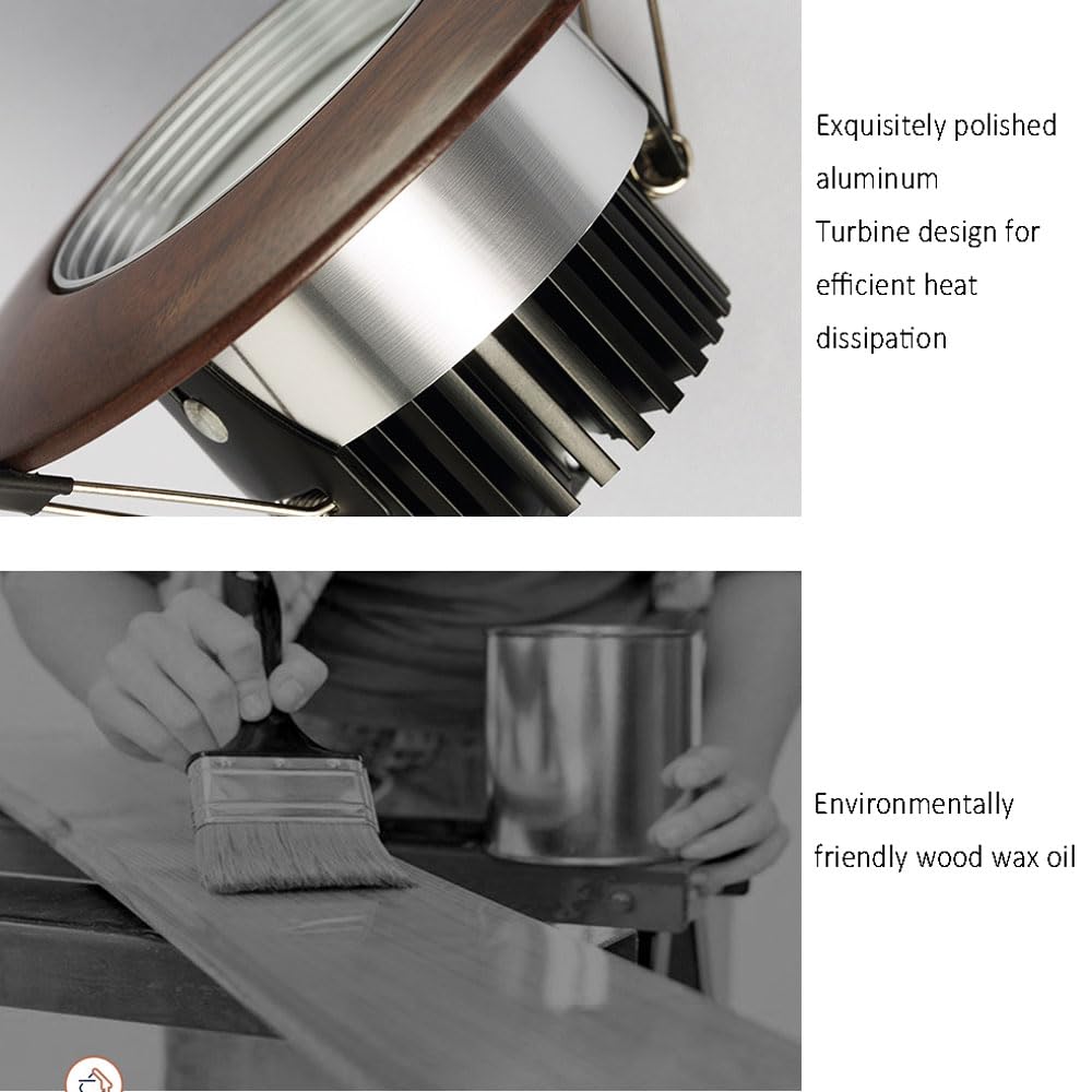 Lot De 7 Luminaires Encastrés LED De 3,9 Pouces. Éclairage Encastré LED Ultra Fin 3000 K Blanc Chaud, Lumières LED 5 W, Spot LED COB en Grain De Bois De Noyer, Garniture De Déflecteur.