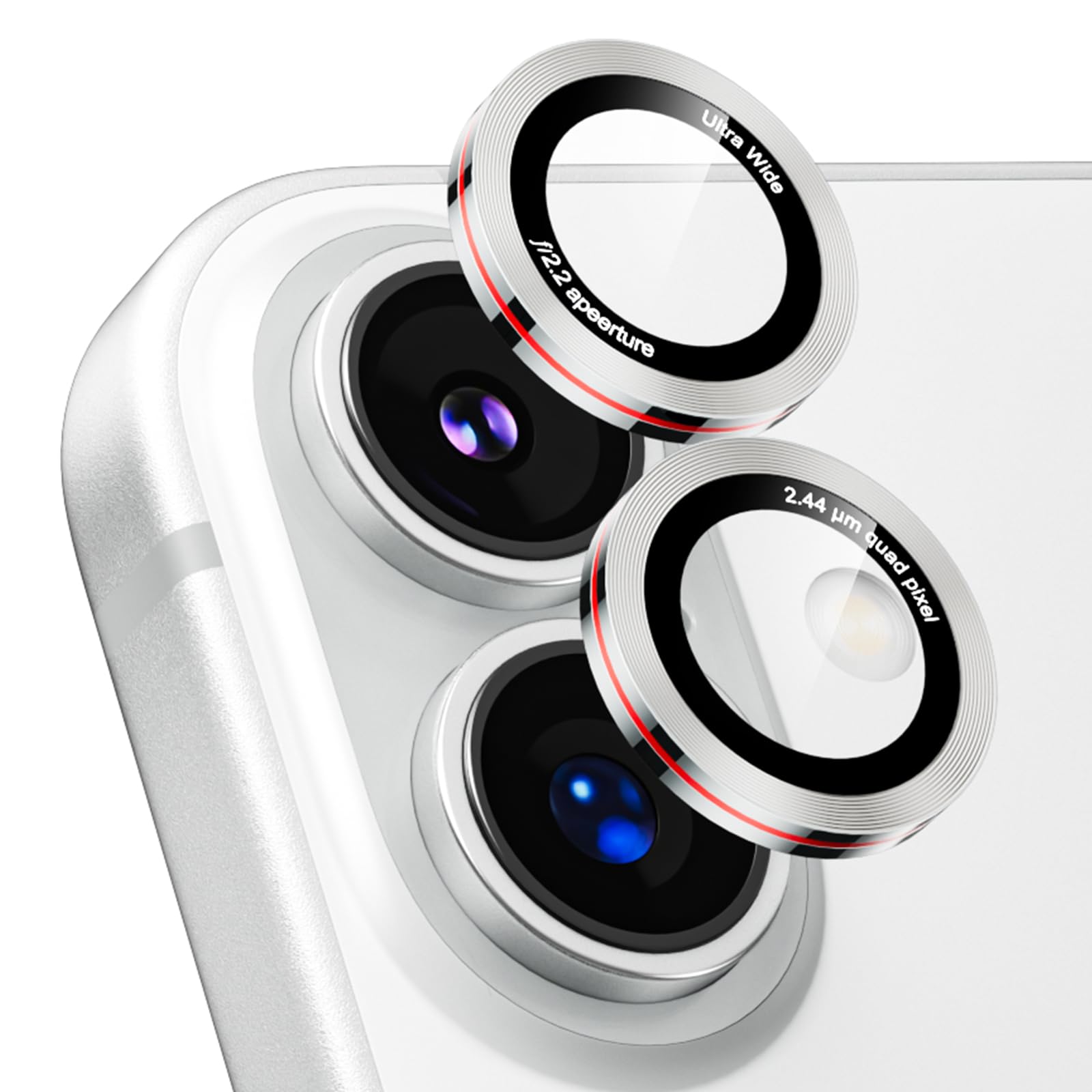 Podick レンズカバー iPhone 17用 カメラカバー かっこいい 高透過率 9H強化ガラス アルミ合金 耐衝撃 いphone17 カメラ保護 薄型 キズ防止 露出オーバー防止 気泡ゼロ 指紋防止 貼り付け簡単 アイフォン17 対応 独立型レンズプロテクター(17,シルバー)