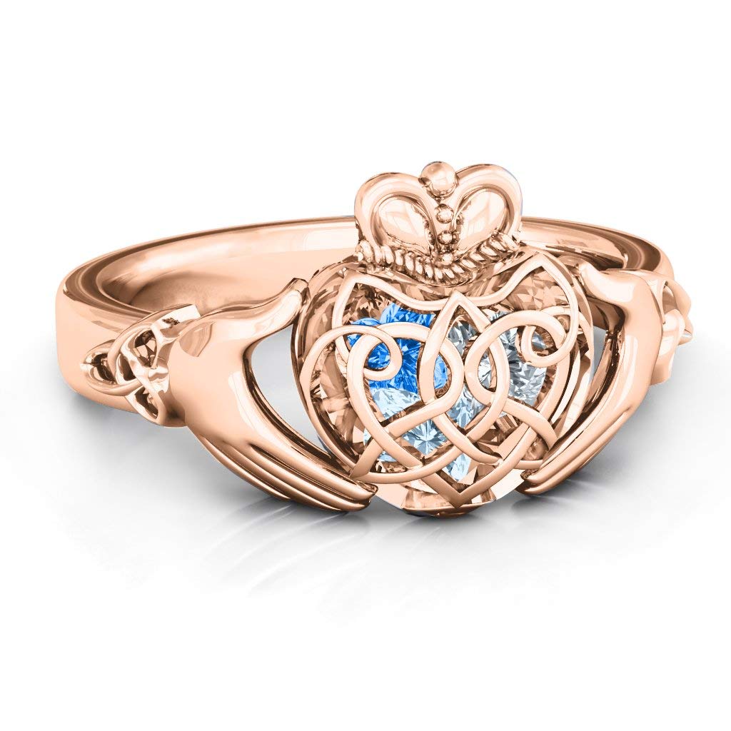 Amazon.com: 14K Gold Caged Hearts Celtic Claddagh Ring by JEWLR ...